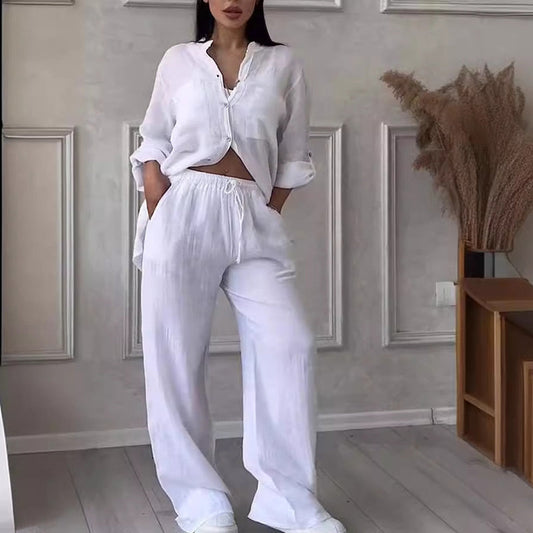 🌸50% de descuento🔥Conjuntos de 2 piezas para mujer: camisa abotonada y pantalones