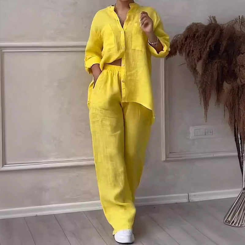 🌸50% Rabatt🔥Damen 2 Stück Outfits Button Down Hemd & Hose