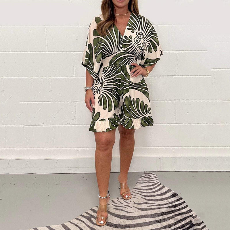 ⏳25-Stunden-Lieferung💥Lässiger, kurzer Jumpsuit mit Pflanzenprint für Damen