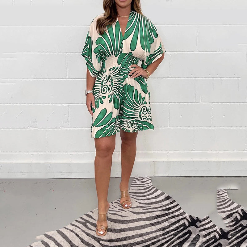 ⏳25-Stunden-Lieferung💥Lässiger, kurzer Jumpsuit mit Pflanzenprint für Damen