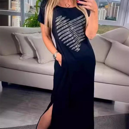 ⏰Nur für kurze Zeit 50% Rabatt🔥Langes T-Shirt-Kleid mit Seitenschlitz