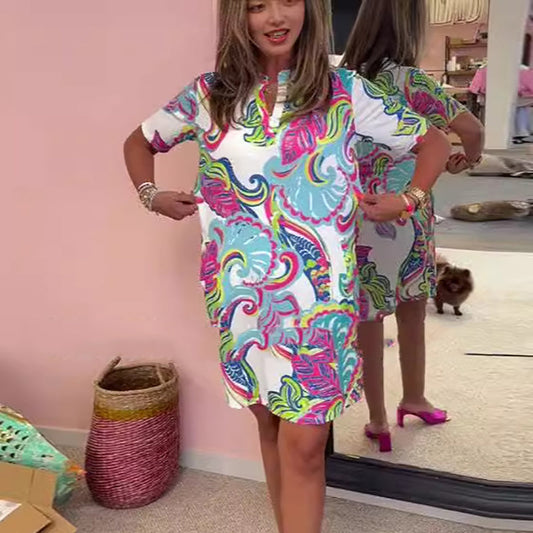 🌸Vestido de mujer con cuello en V y estampado colorido💐