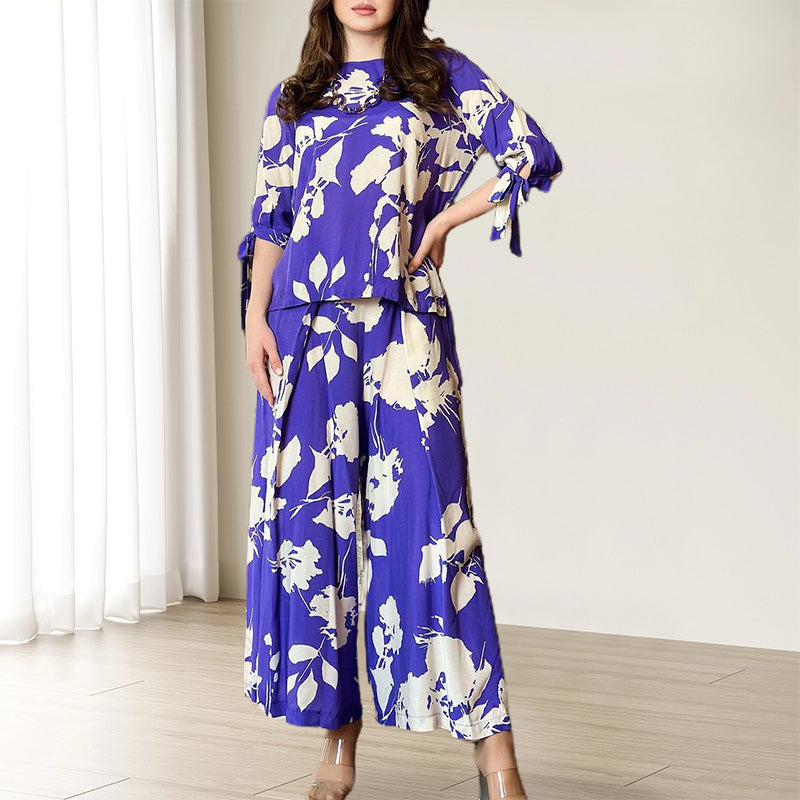 50%Rabatte💥Florales Krawatten-Top mit weiten Hosenbeinen 2-teiliges Set