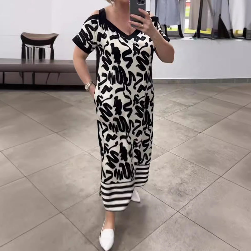 💥😍 49% RABATT🌹👗Off-Shoulder V-Ausschnitt Modisches Atmungsaktives Kleid 🎁