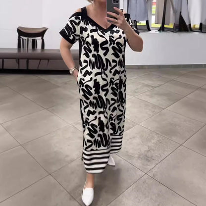 💥😍 49% RABATT🌹👗Off-Shoulder V-Ausschnitt Modisches Atmungsaktives Kleid 🎁