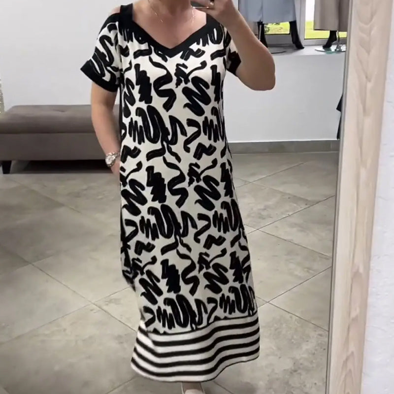 💥😍 49% RABATT🌹👗Off-Shoulder V-Ausschnitt Modisches Atmungsaktives Kleid 🎁
