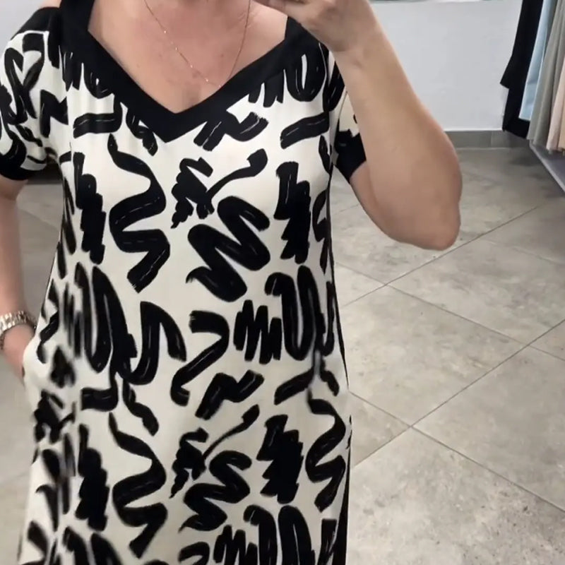 💥😍 49% RABATT🌹👗Off-Shoulder V-Ausschnitt Modisches Atmungsaktives Kleid 🎁