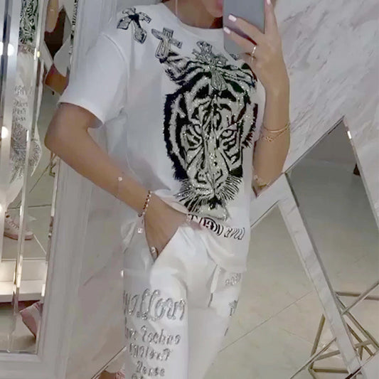 ⏳Oferta por tiempo limitado💥 Conjunto de 2 piezas con top informal con cordón y pantalón.🐯