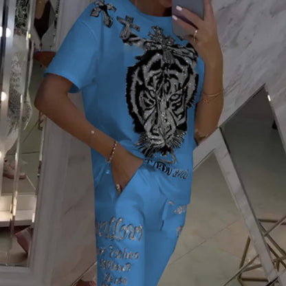 ⏳Oferta por tiempo limitado💥 Conjunto de 2 piezas con top informal con cordón y pantalón.🐯
