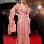 👑Königin der Party✨Paillettenbesetztes Abendkleid mit V-Ausschnitt und plissiertem Saum