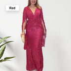 👑Königin der Party✨Paillettenbesetztes Abendkleid mit V-Ausschnitt und plissiertem Saum