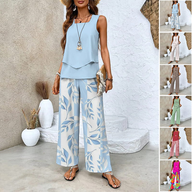 🔥50% RABATT🌺Modische Zweiteilige Damen-Outfits mit bedrucktem ärmellosen Oberteil & Hose