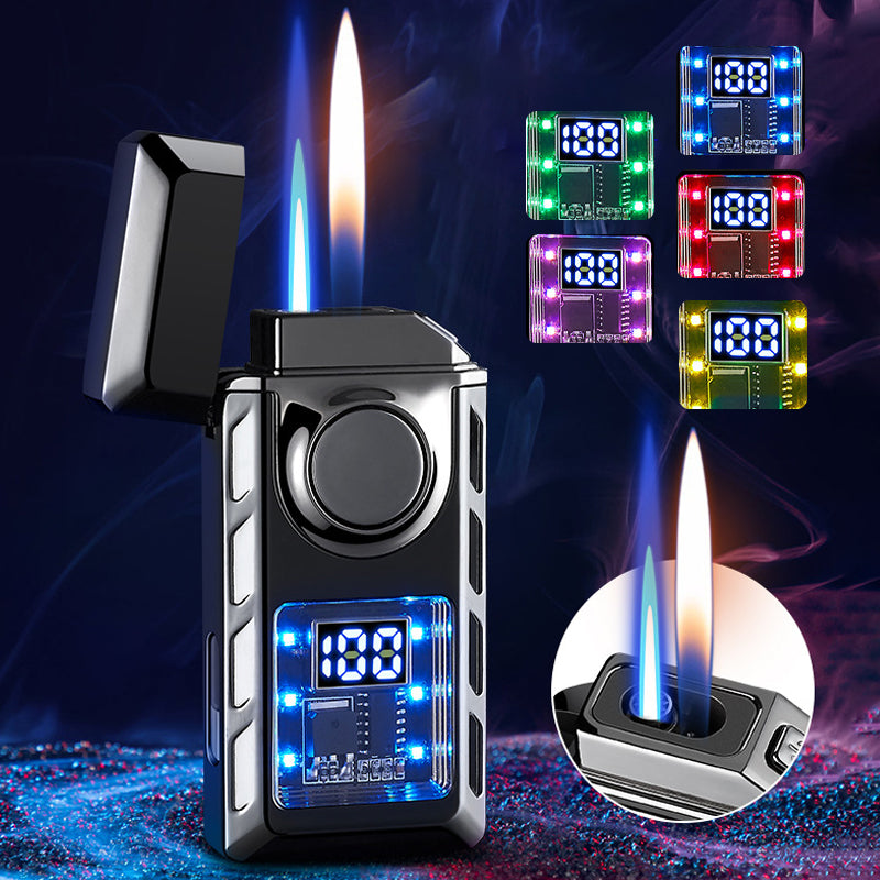 🔥2025 Neue Produktauflistung - Multifunktionales Doppelflammen-Feuerzeug mit farbigen Lichtern