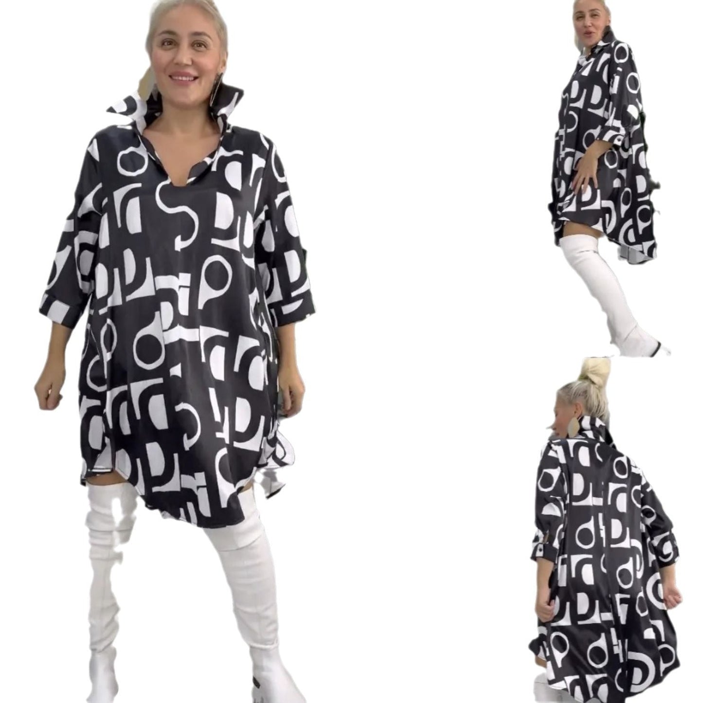 Vestido de camisa de moda con cuello en V y collar reversible