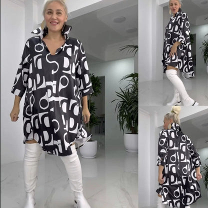 Vestido de camisa de moda con cuello en V y collar reversible