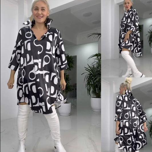 Vestido de camisa de moda con cuello en V y collar reversible
