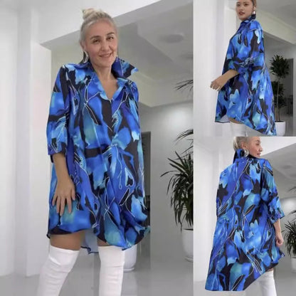 Vestido de camisa de moda con cuello en V y collar reversible