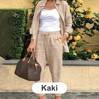 🌿 Nuevo lanzamiento en primavera 🌿 Conjunto de blusa y pantalón de manga larga de algodón y lino para mujer