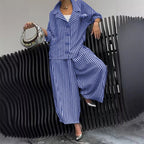 2-teiliges Set mit Jacke mit gestreiftem Revers und Hose mit weitem Bein