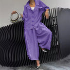 2-teiliges Set mit Jacke mit gestreiftem Revers und Hose mit weitem Bein