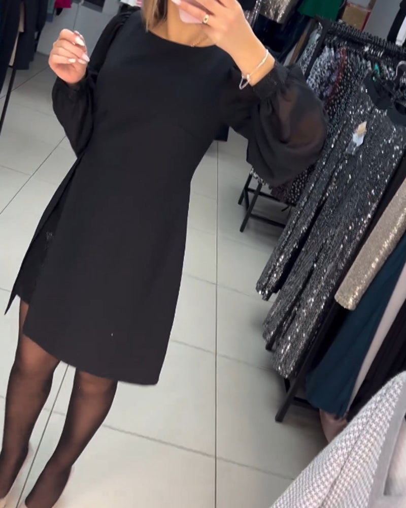 56%Rabatte💥Schlichtes, elegantes, sexy, seidiges Langarmkleid