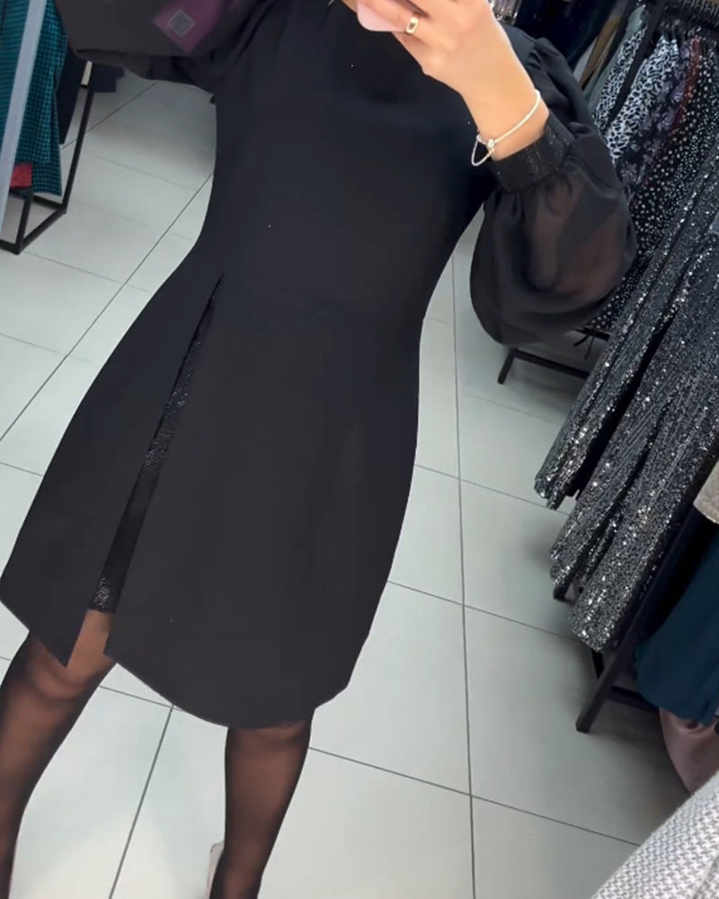 56%Rabatte💥Schlichtes, elegantes, sexy, seidiges Langarmkleid