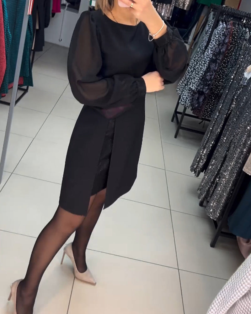 56%Rabatte💥Schlichtes, elegantes, sexy, seidiges Langarmkleid