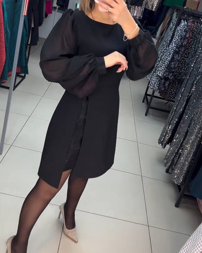 56%Rabatte💥Schlichtes, elegantes, sexy, seidiges Langarmkleid