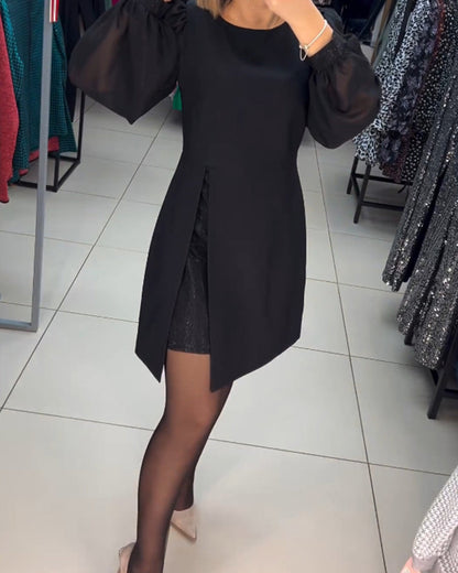 56%Rabatte💥Schlichtes, elegantes, sexy, seidiges Langarmkleid