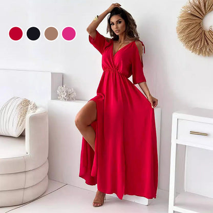 💯Elegante y sexy vestido con escote en V y abertura lateral para mujer.