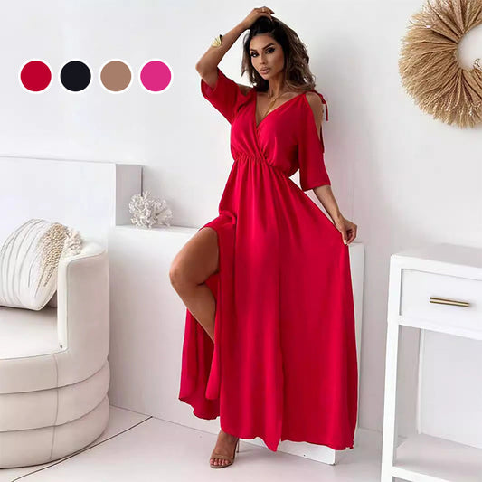 💯Elegante y sexy vestido con escote en V y abertura lateral para mujer.