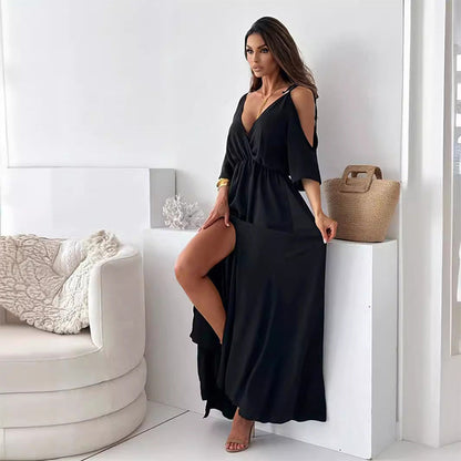 💯Elegante y sexy vestido con escote en V y abertura lateral para mujer.