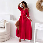 💯Elegantes, sexy Kleid mit V-Ausschnitt und Seitenschlitz für Damen