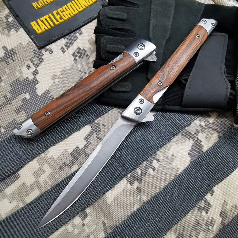 ✨Navaja plegable con mango de madera para trabajo, senderismo y acampada.⛺
