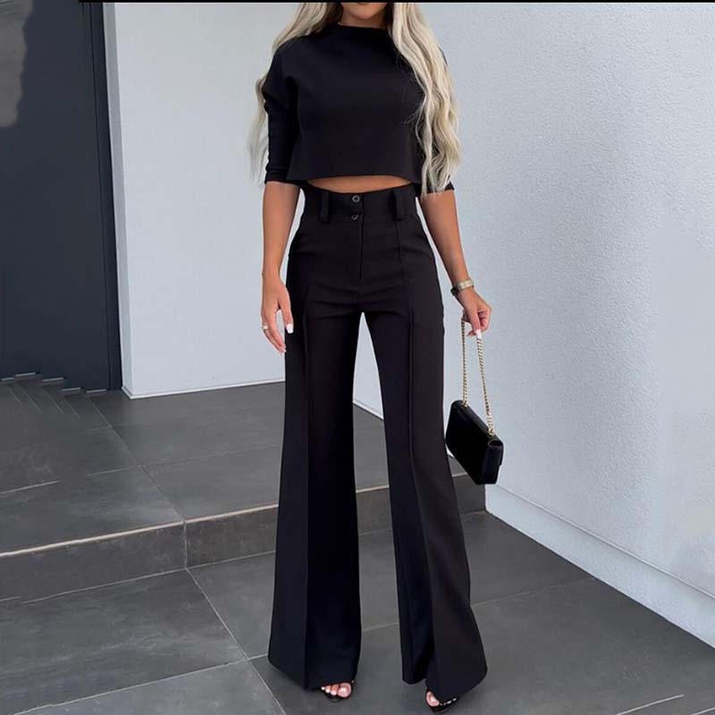 👚 60 % Rabatt! 🎉 Damen-Crop-Top und weite Hose im Set – elegant, bequem und trendig 👖📦