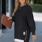 Langärmeliger Pullover mit Reißverschluss Schlitz Lässiges Sweatshirt Kleid
