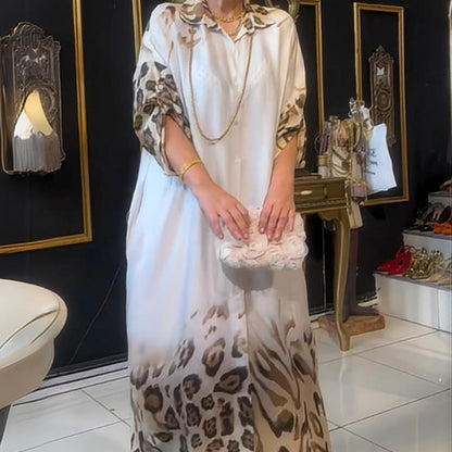 🔥HEISSER VERKAUF 50% - Bedrucktes Maxikleid mit langen Ärmeln und Revers für Damen