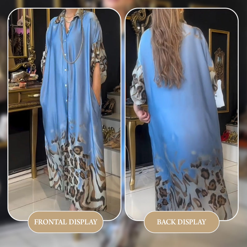 🔥HEISSER VERKAUF 50% - Bedrucktes Maxikleid mit langen Ärmeln und Revers für Damen