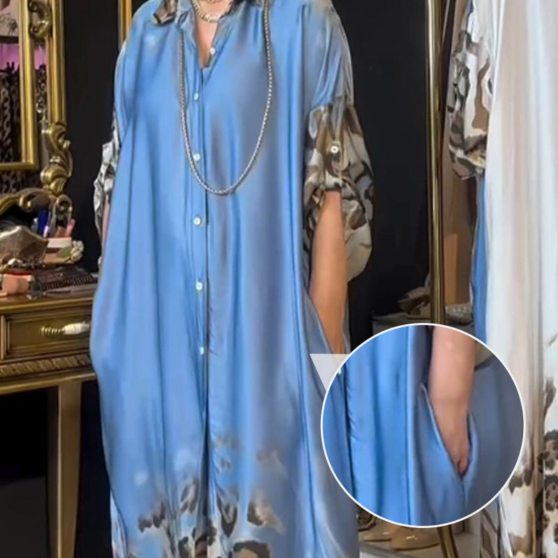 🔥HEISSER VERKAUF 50% - Bedrucktes Maxikleid mit langen Ärmeln und Revers für Damen