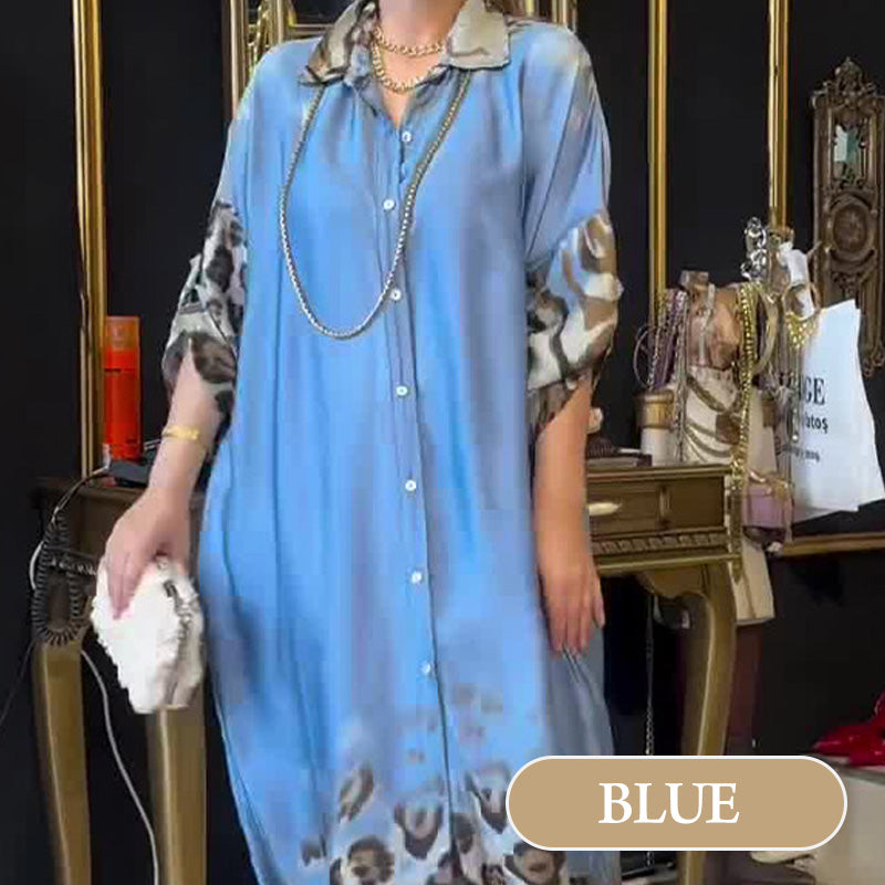 🔥HEISSER VERKAUF 50% - Bedrucktes Maxikleid mit langen Ärmeln und Revers für Damen