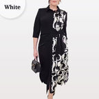 👗Kleid mit 3/4-Ärmeln, Farbblock-Print, Revers und Schlitz👗