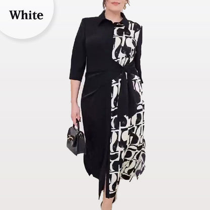 👗Vestido con estampado de bloques de color, mangas 3/4, solapas y abertura👗