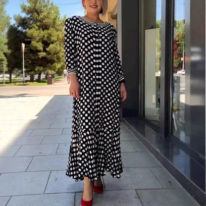 Schickes, elegantes Polka Dot-Kleid mit langen Ärmeln für Damen