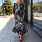 Schickes, elegantes Polka Dot-Kleid mit langen Ärmeln für Damen