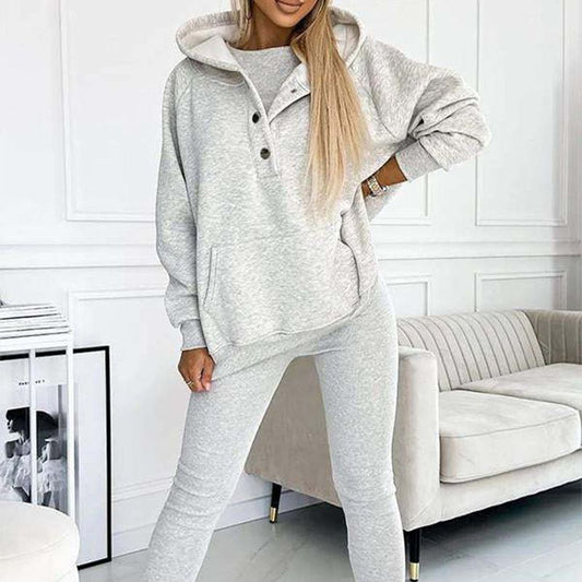 2024 Sportliches Damen Sweatshirt mit Kapuze + Slim Fit Weste + Hose 3er Set