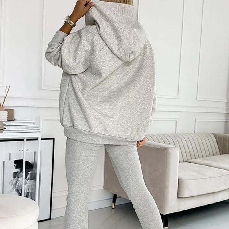 2024 Sportliches Damen Sweatshirt mit Kapuze + Slim Fit Weste + Hose 3er Set