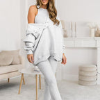 2024 Sportliches Damen Sweatshirt mit Kapuze + Slim Fit Weste + Hose 3er Set
