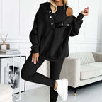 2024 Sportliches Damen Sweatshirt mit Kapuze + Slim Fit Weste + Hose 3er Set