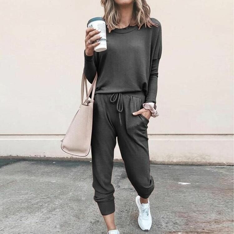 🔥🖤50% OFF 🔥Eleganter zweiteiliger Baumwollanzug für Damen: Oberteil + Hose