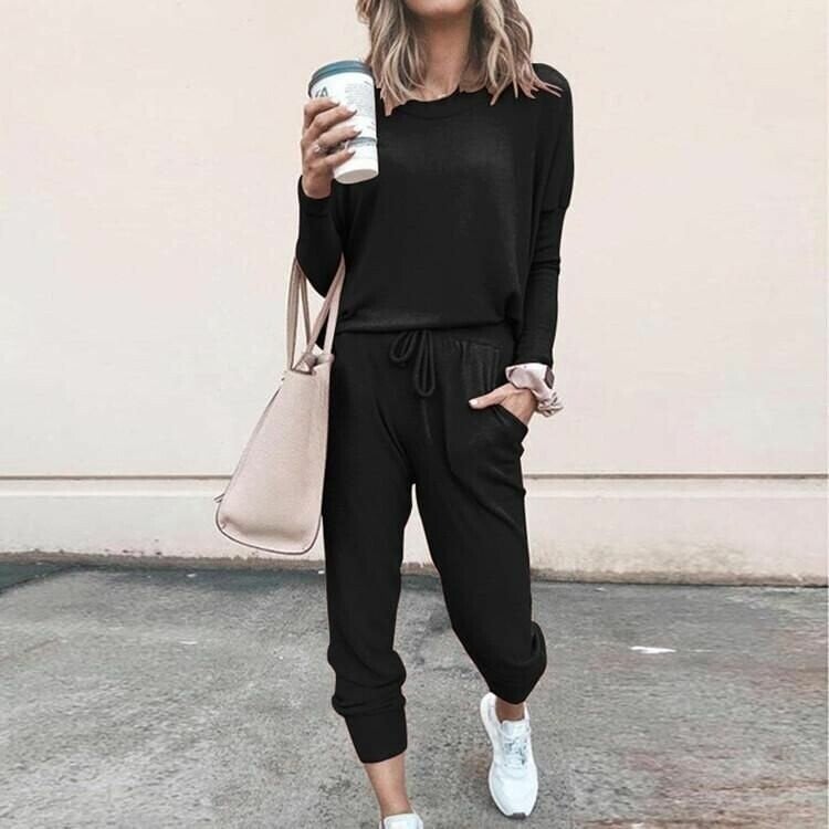 🔥🖤50% OFF 🔥Eleganter zweiteiliger Baumwollanzug für Damen: Oberteil + Hose
